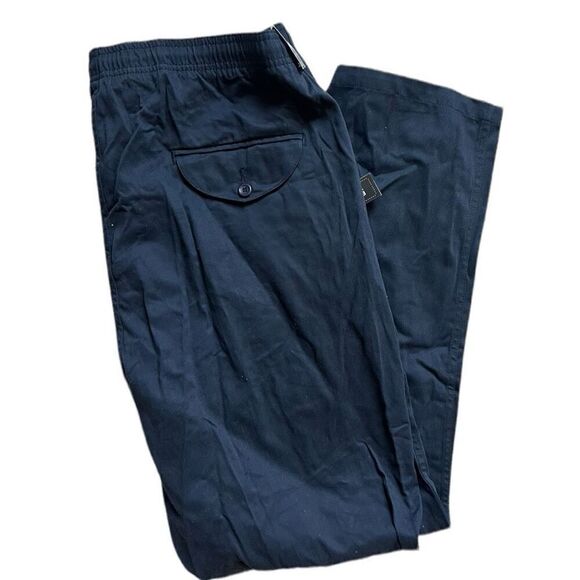 NWT Mens Pegasus Navy Blue Canvas Pull-On Drawstring Chino  Pants - Sz 40 ( L ) - Picture 3 of 3